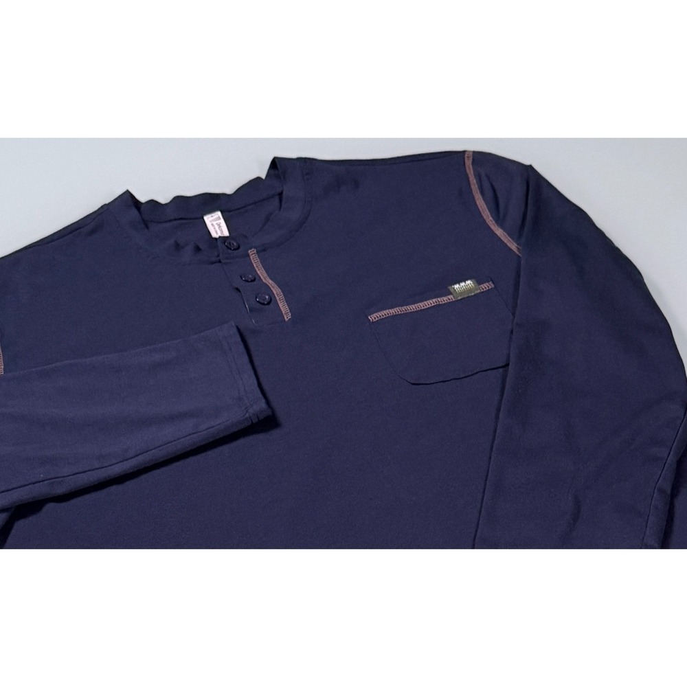 Qekoma Henley Shirts Mens L Dark Navy Long Sleeve Casual T-Shirt Classic Preppy